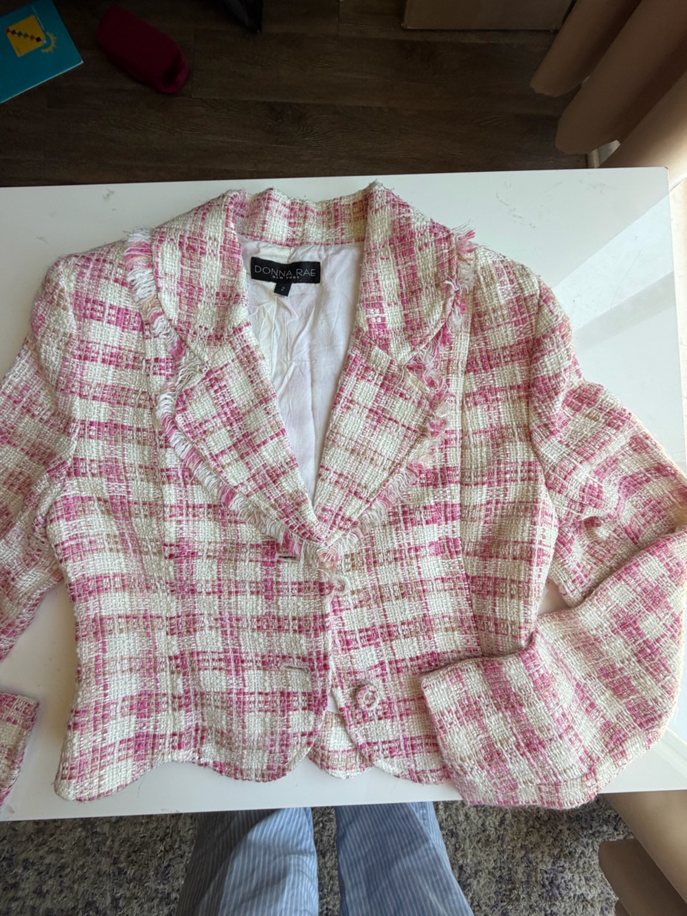 Donna Rae Pink & Cream Tweed Blazer